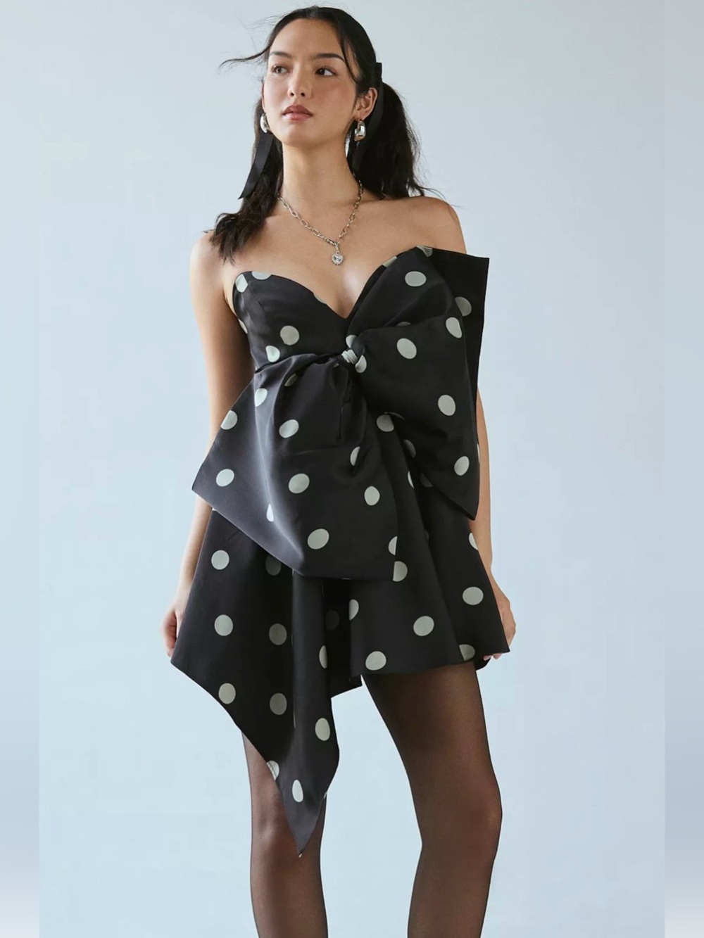Bardot Brydie Bow Mini Dress Black Spot Polka Dot Strapless Size US 6 NWT